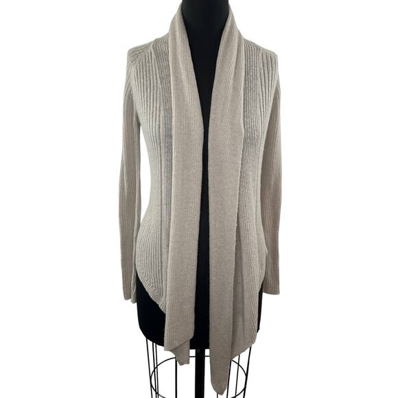 AllSaints Addie Cardigan Beige Wool-Alpaca Blend Shawl Collar Ribbed Knit S - Picture 2 of 10